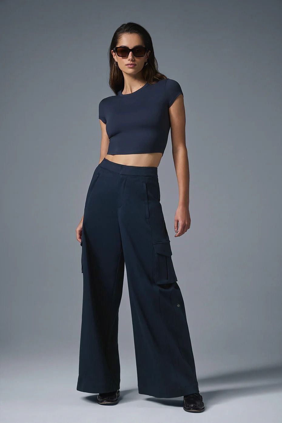 Alo Alosoft Crop Finesse Short Sleeve Navy