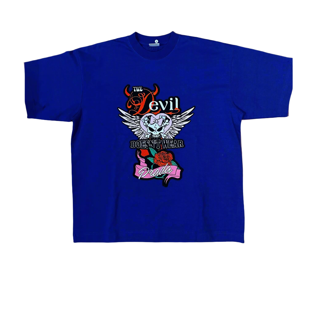 VETEMENTS "The Devil Doesn’t Wear Prada" Graphic Tee – Royal Blue