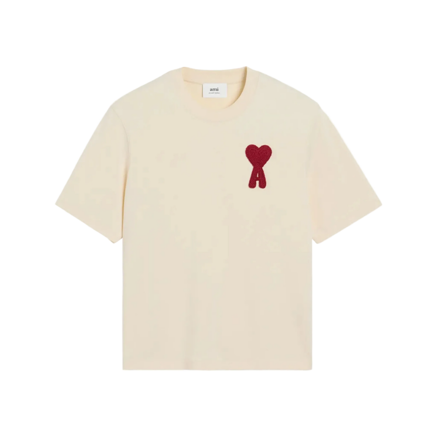 Ami Paris Ami De Coeur Patch Cotton T-Shirt 'Beige/Red'