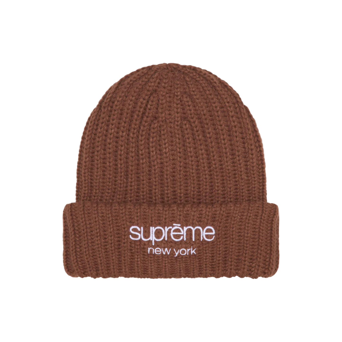 Supreme Chunky Rib Classic Logo Beanie Brown