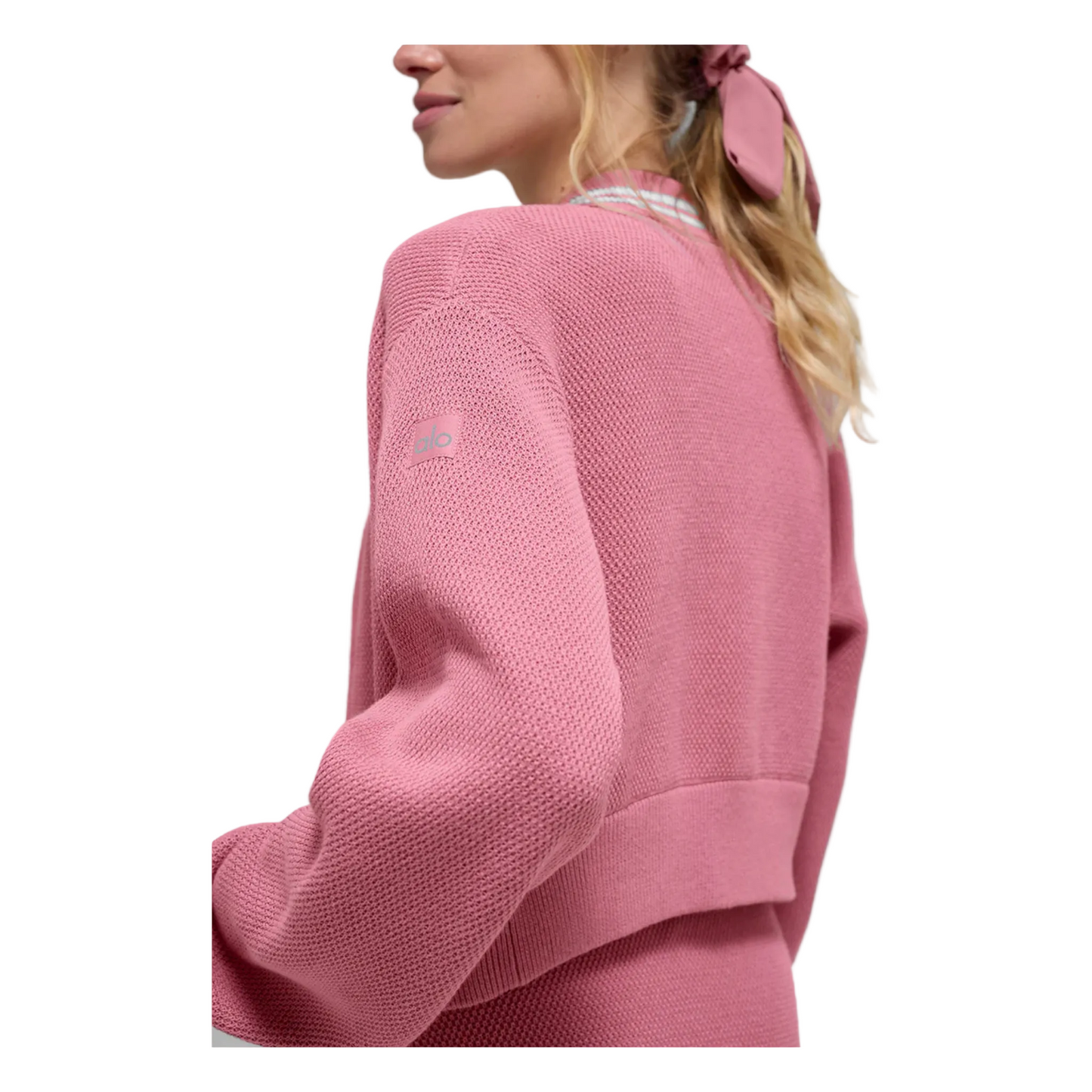 Alo Tennis Club Sweater Knit Full Zip Jacket Pink