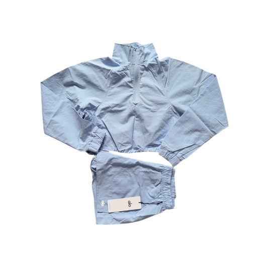 Alo Cropped 1/4 Zip Alumni Pullover and Shorts Set Seashell blue