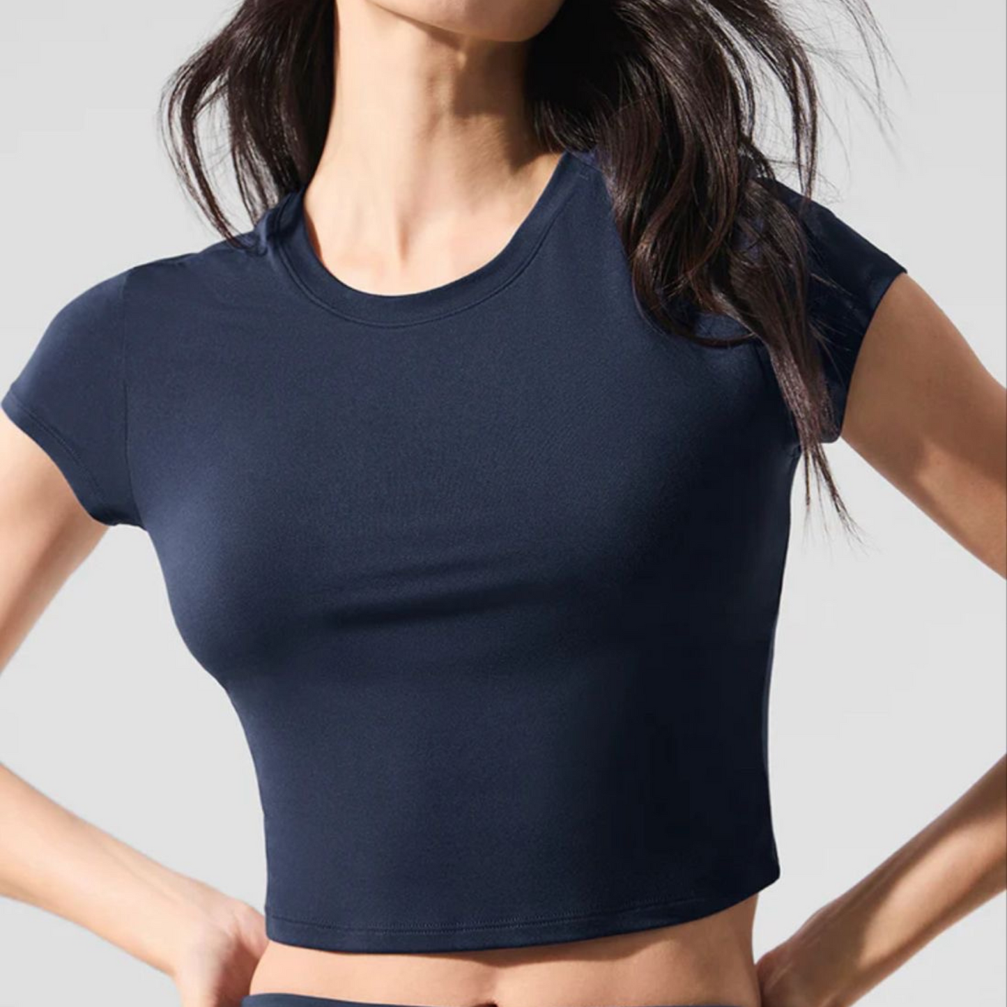 Alo Alosoft Crop Finesse Short Sleeve Navy