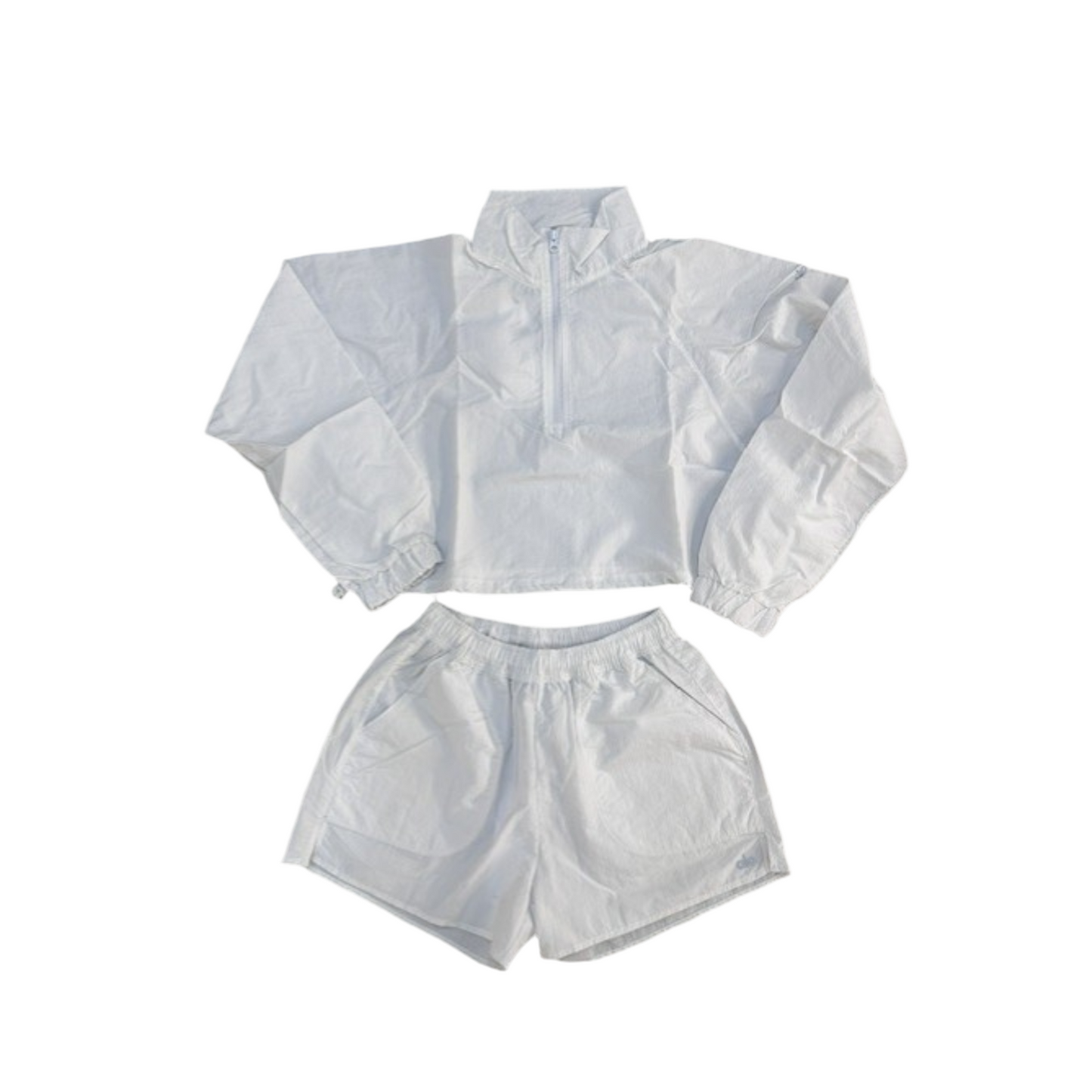 Alo Cropped 1/4 Zip Alumni Pullover and Shorts Set white