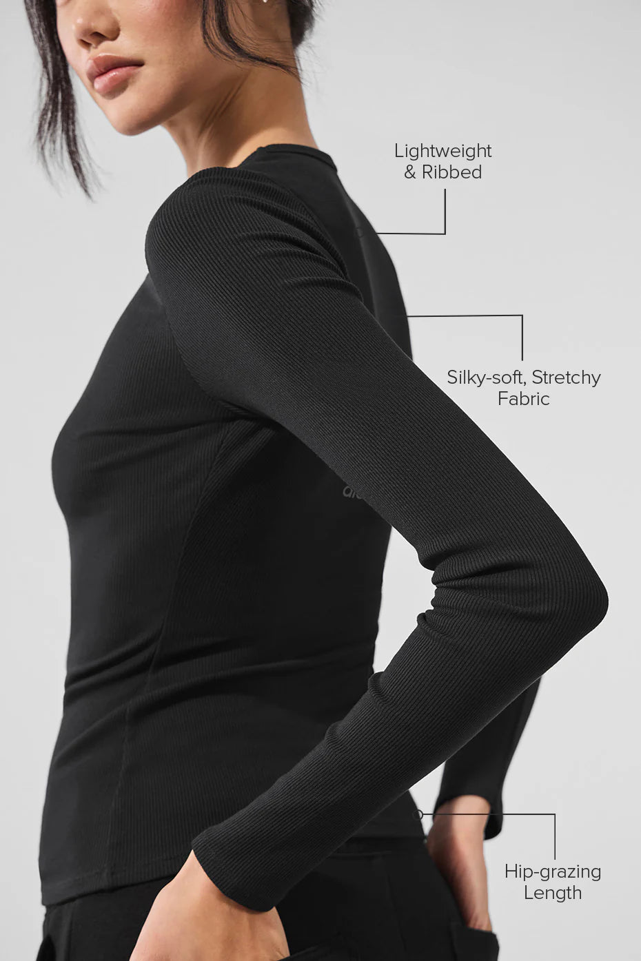 Alo Ribbed Modal Long Sleeve Black
