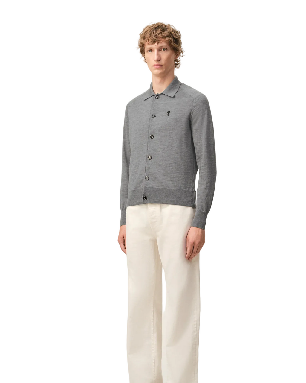 Ami Paris wool shirt collar cardigan Heather Grey