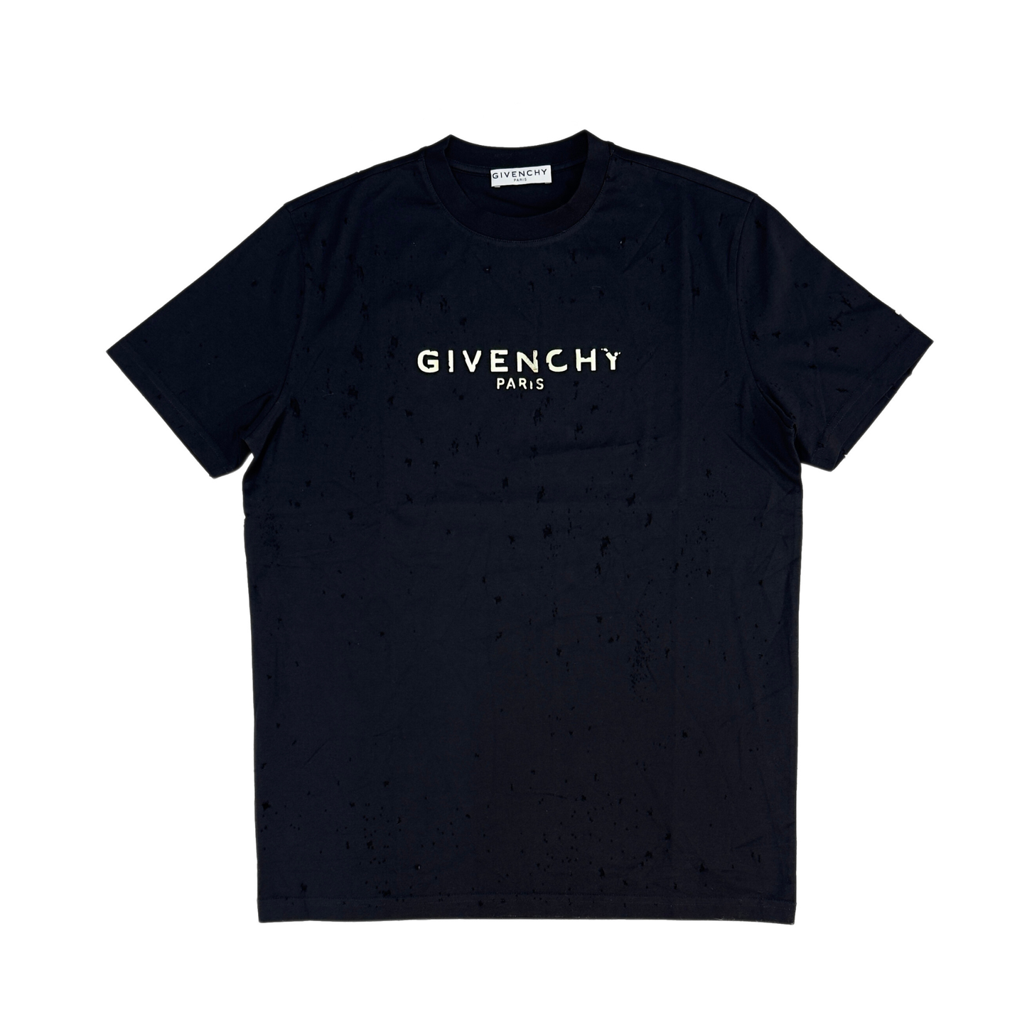 Givenchy Logo Print Cotton Distressed Crewneck T-Shirt Black