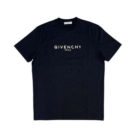 Givenchy Logo Print Cotton Distressed Crewneck T-Shirt Black