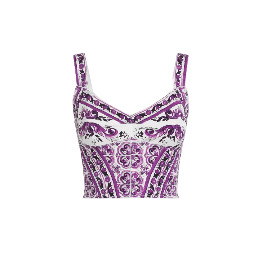Dolce & Gabanna Corset Majolica Print Charmeuse