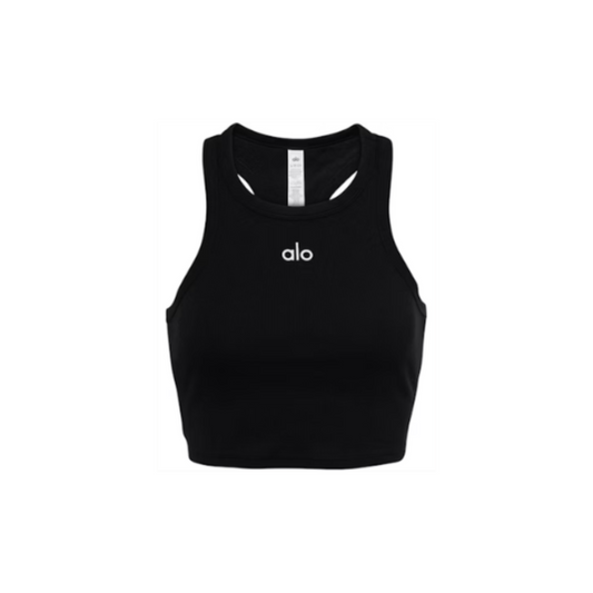 Alo Yoga Aspire Cropped Cotton-Blend Tank Top Black/White