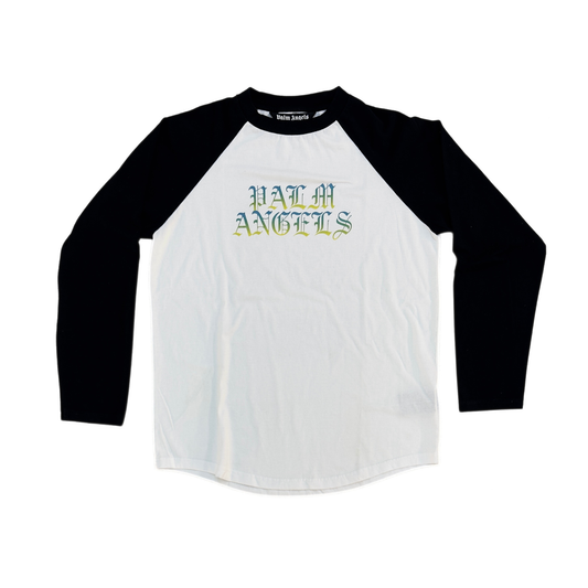 Palm Angels Gothic Print Baseball Longsleeve White/Black