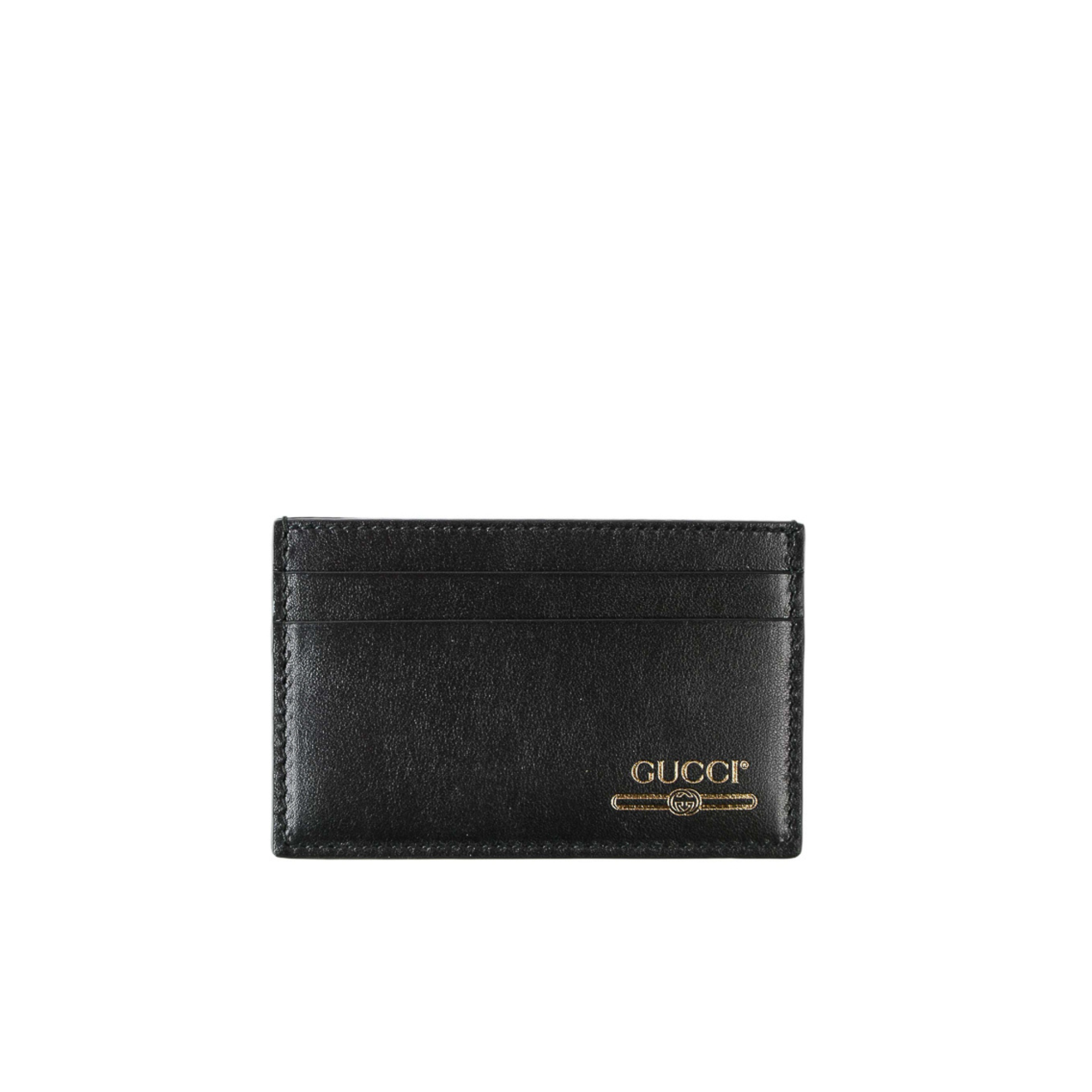 Gucci Leather Card Case with Gucci Logo Black/Gold (4 Card Slot)