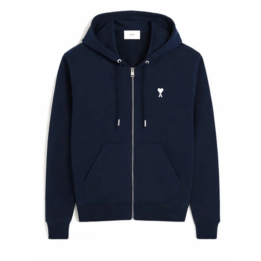 Ami Paris de Coeur Zipped Hoodie Men's Navy White
