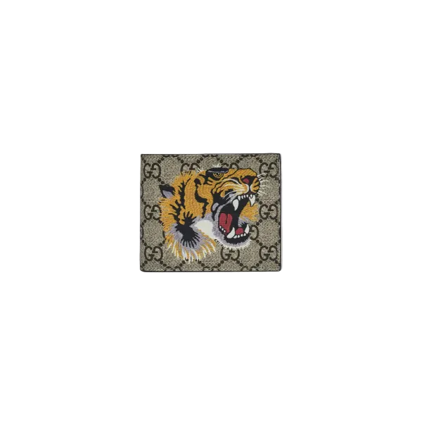 Gucci Tiger Print GG Bi-fold Supreme Wallet Beige