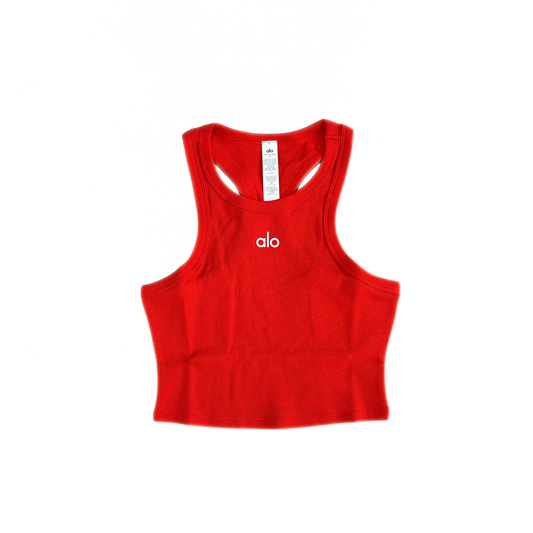 Alo Yoga Aspire Cropped Cotton-Blend Tank Top Red/White