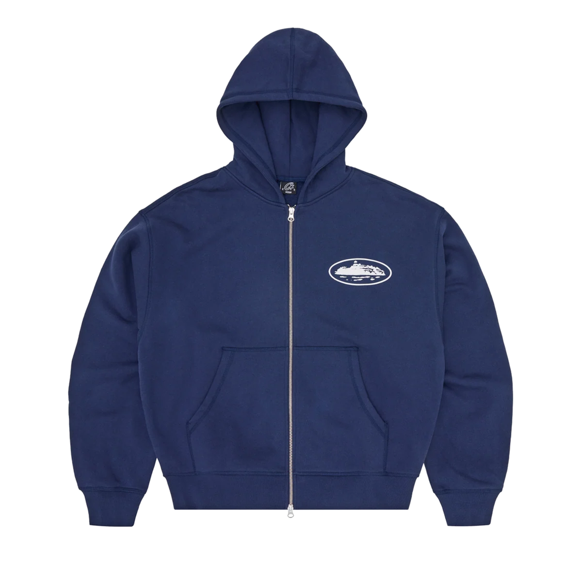 Corteiz Island Puff Print Zip Hoodie Navy