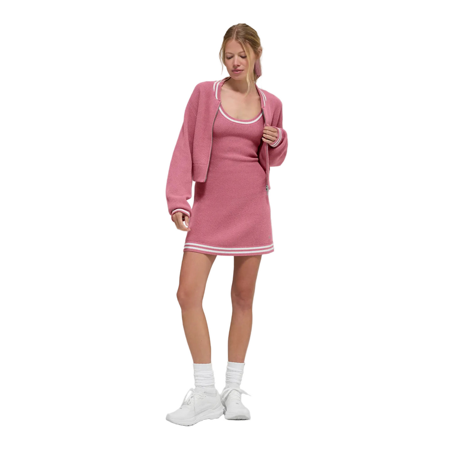 Alo Tennis Club Sweater Knit Full Zip Jacket Pink