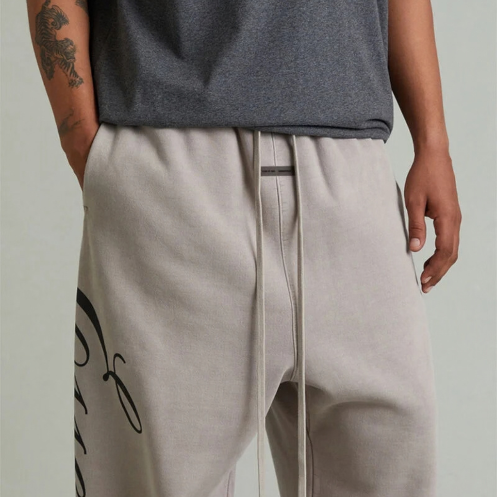 Fear of God ESSENTIALS Smoke Grey Script Logo Lounge Fleece Baggy Sweatpants