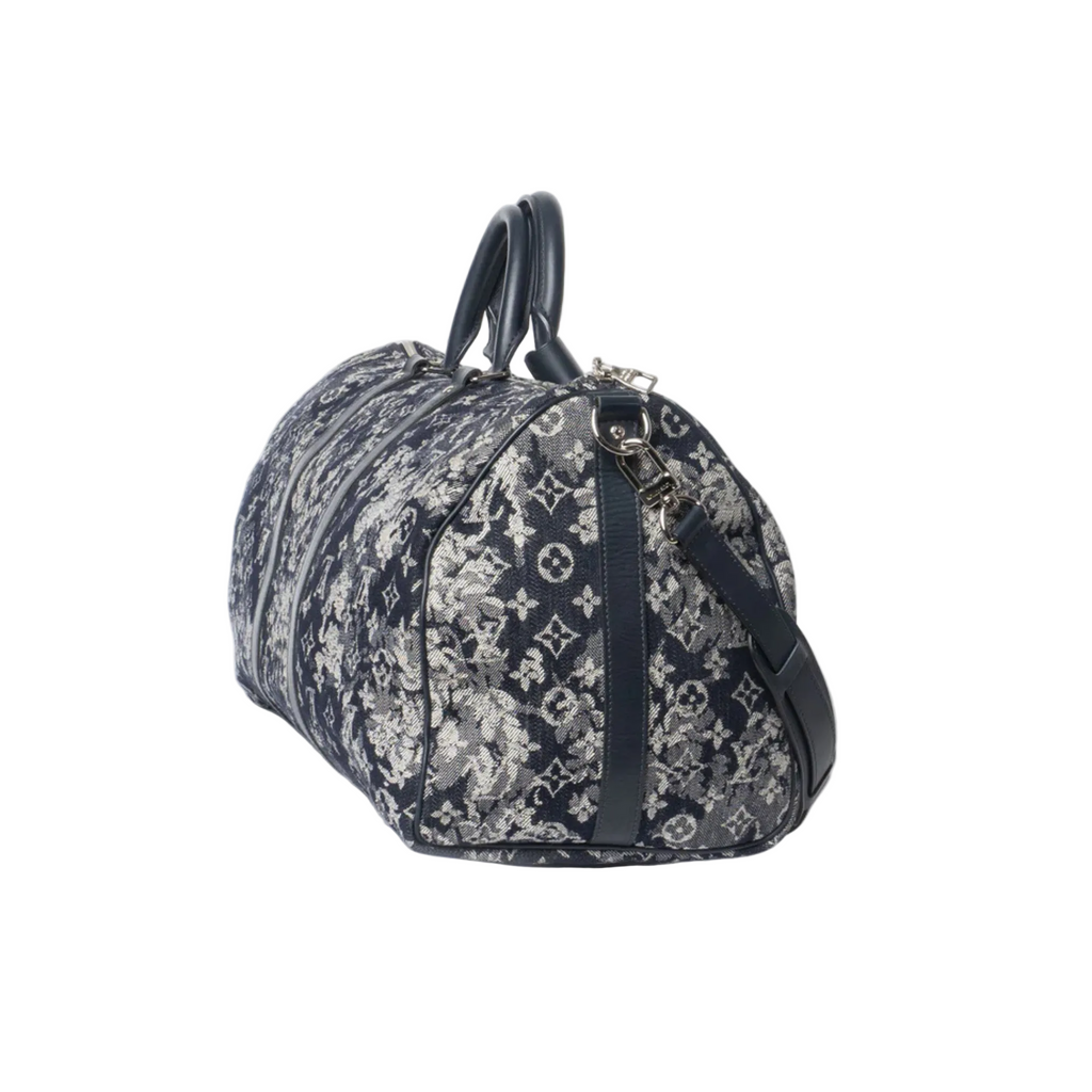 Louis Vuitton Limited Edition Bleu Tapestry Monogram Denim Keepall Bandouliere 50