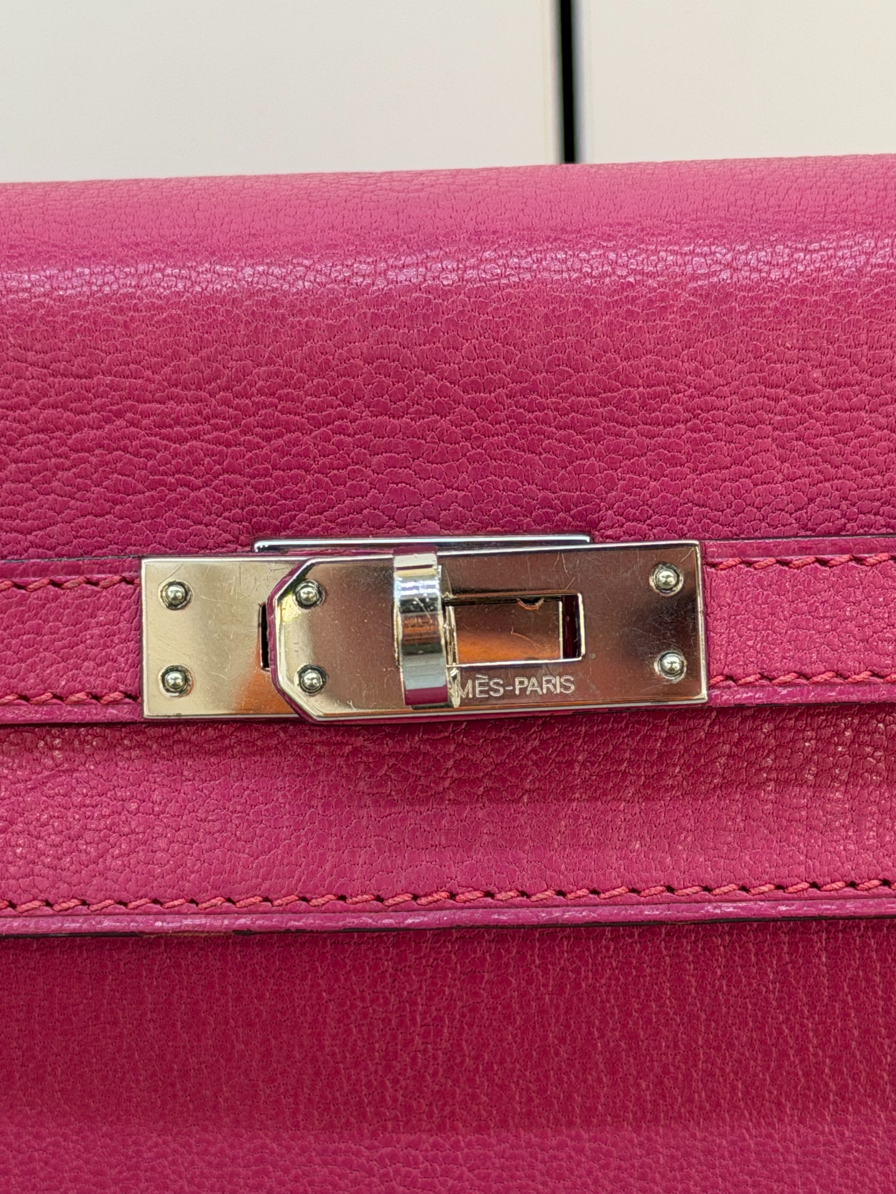Hermès Kelly Sellier 25 Rose Pourpre Epsom Palladium Hardware