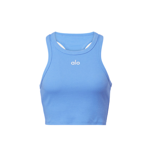 Alo Yoga Women's Aspire Cotton-Blend Jersey Crop Top Crystal Clear Blue/White