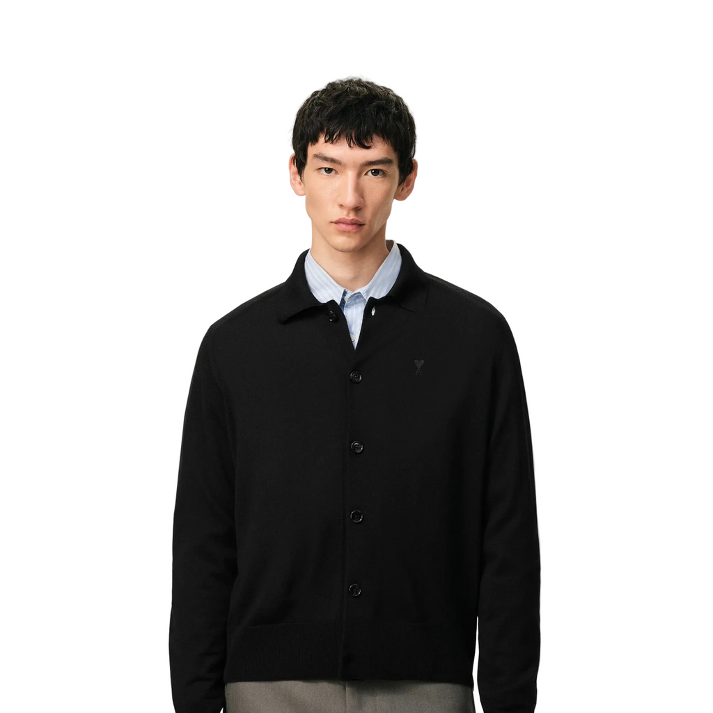 Ami Paris Cardigan in merino wool knit - Black