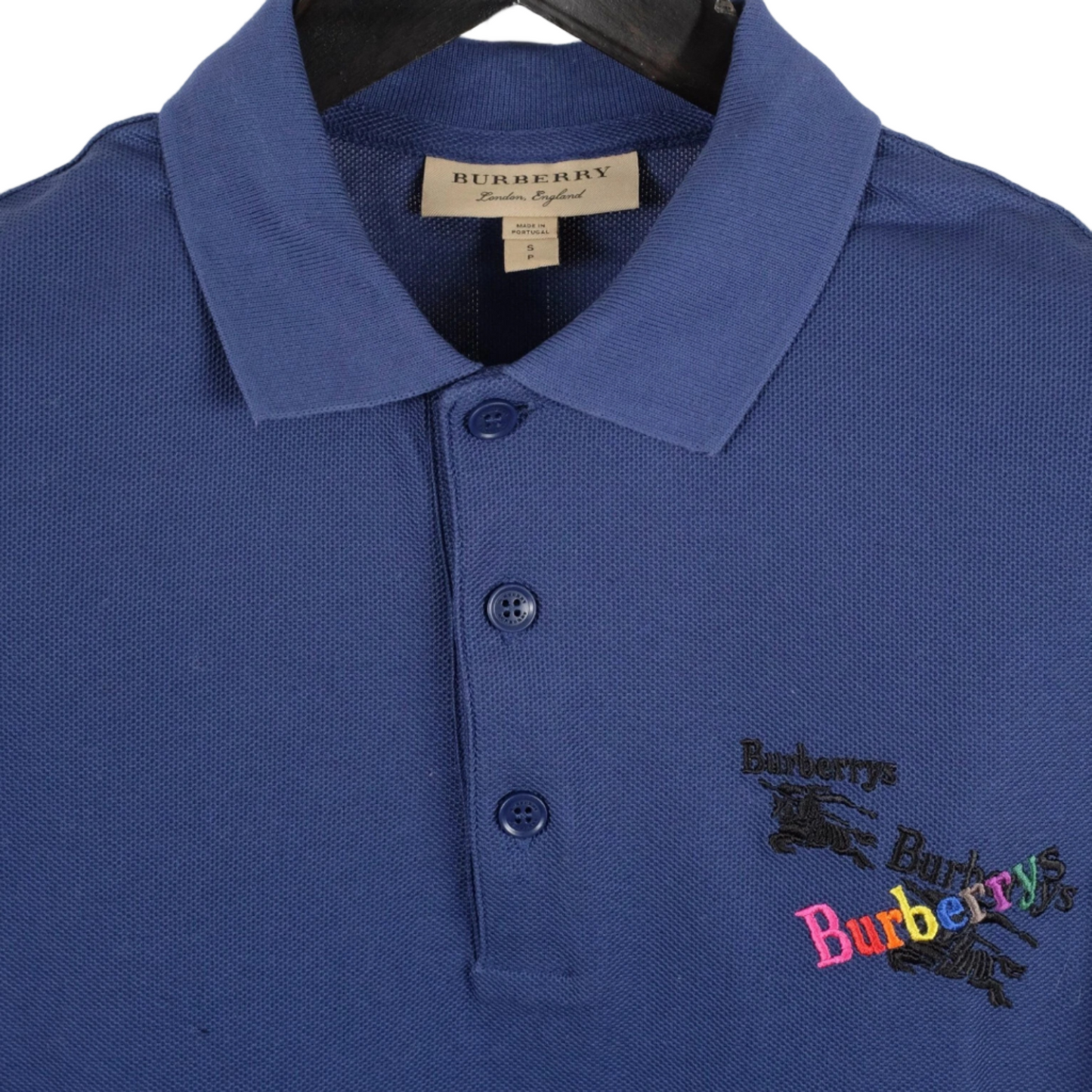 Burberry's  Burnton Rainbow Logo Polo Shirt Blue