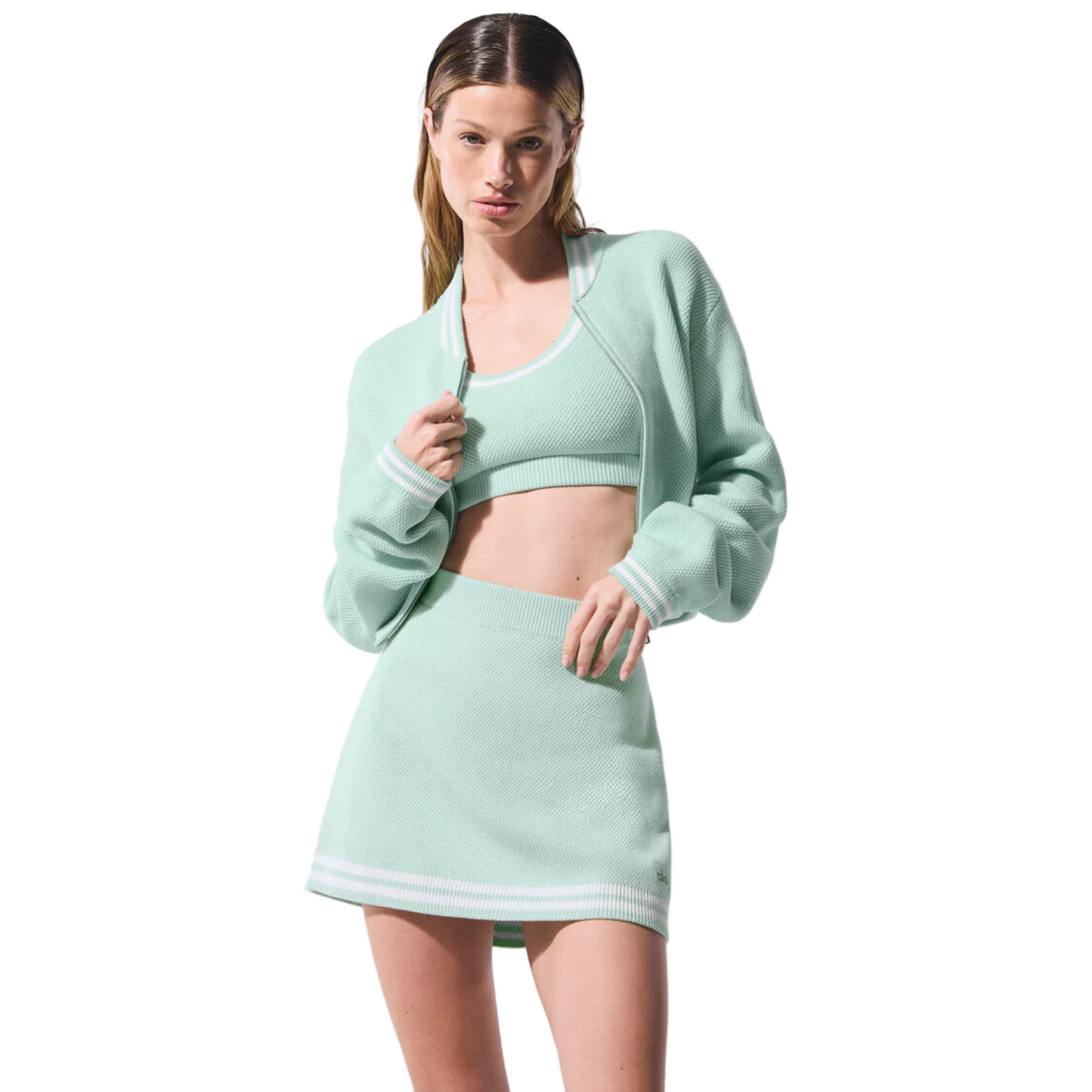 Alo Tennis Club Sweater Knit Full Zip Jacket Spearmint