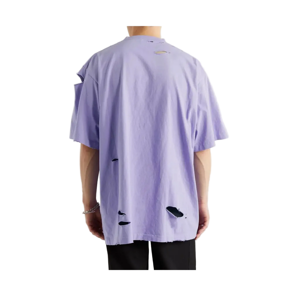 Balenciaga Oversized Distressed Logo-Print Cotton-Jersey T-shirt Purple