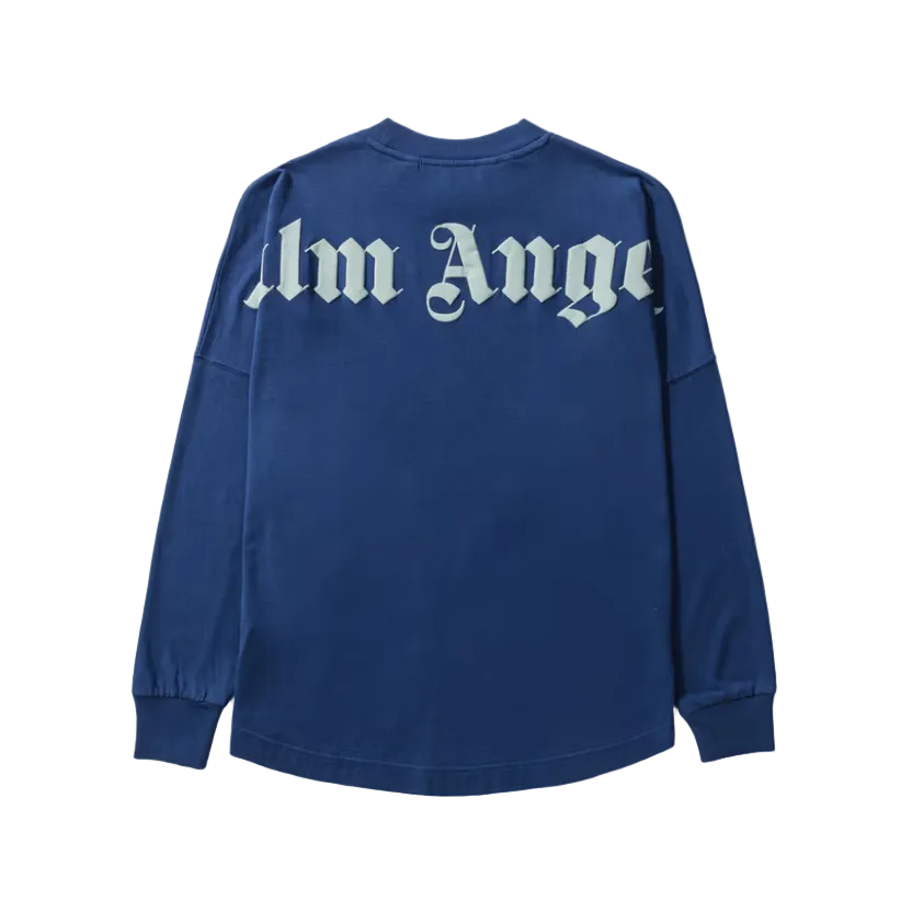 Palm Angels Logo Oversized Long Sleeve T-Shirt - Navy
