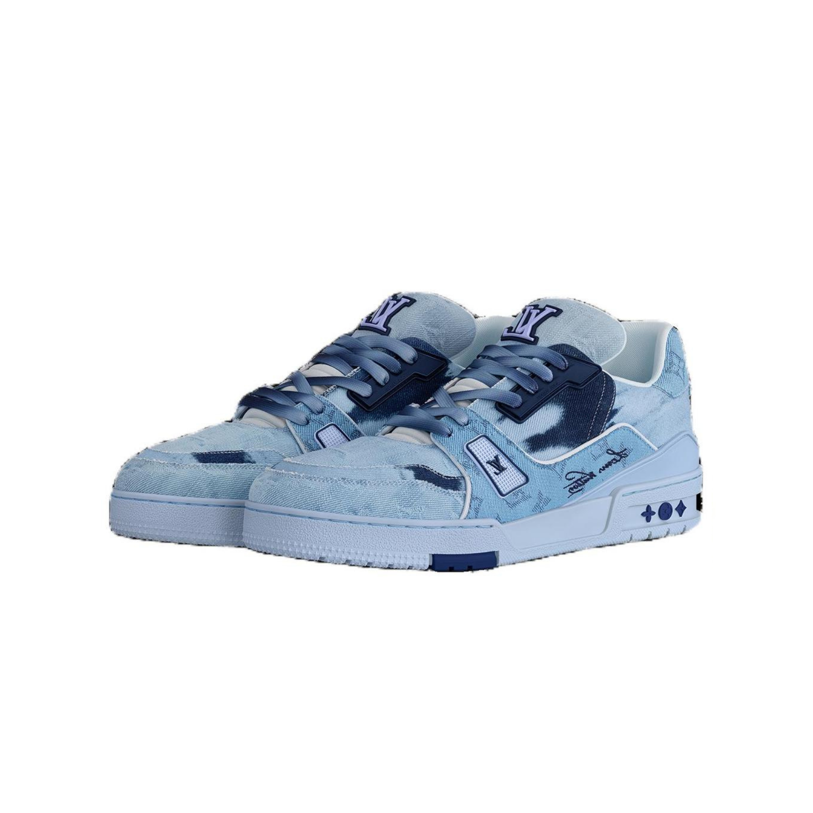 Louis Vuitton LV Trainer Blue Bleached Monogram Denim - 48h