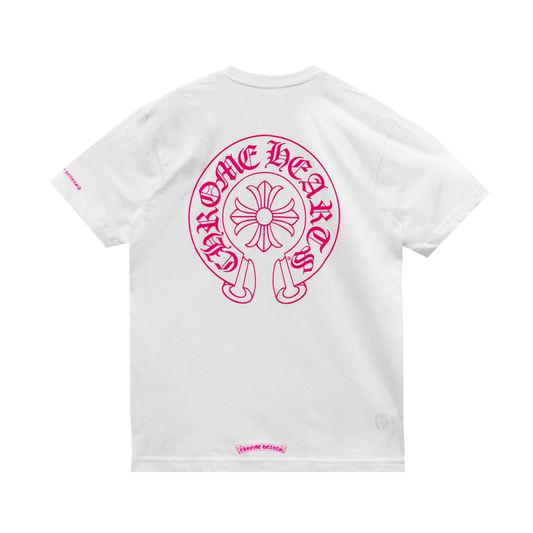 Chrome Hearts Pink Horseshoe Logo Tee White
