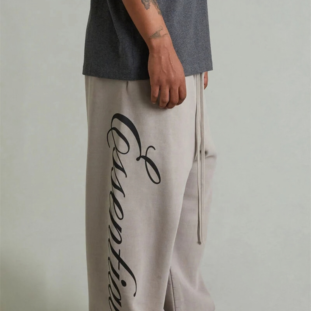 Fear of God ESSENTIALS Smoke Grey Script Logo Lounge Fleece Baggy Sweatpants