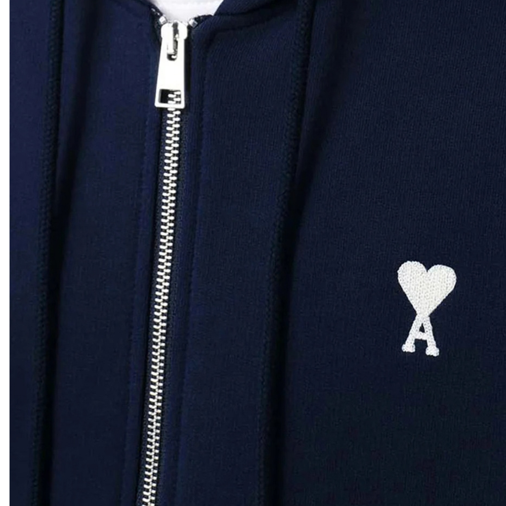 Ami Paris de Coeur Zipped Hoodie Men's Navy White