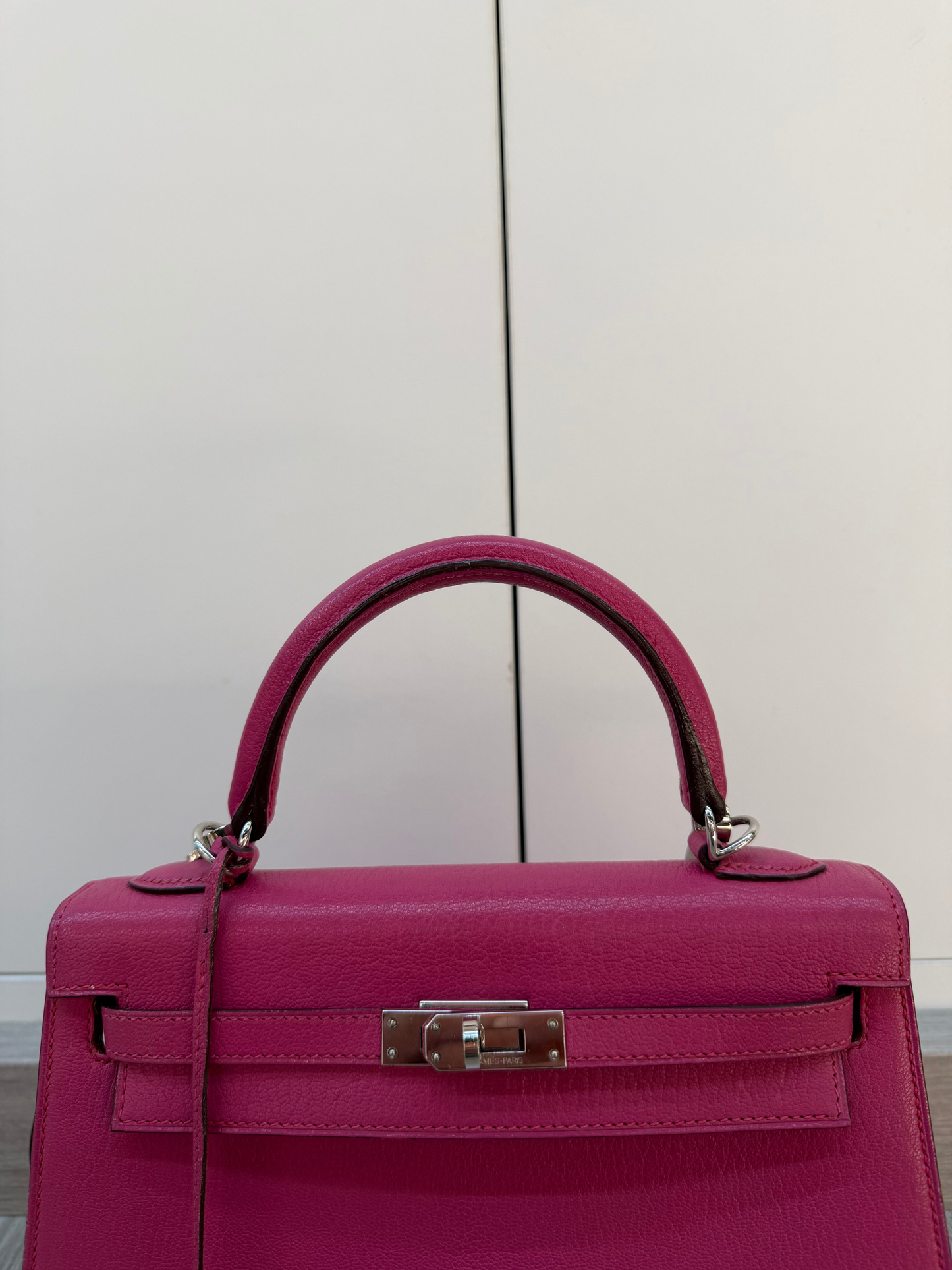 Hermès Kelly Sellier 25 Rose Pourpre Epsom Palladium Hardware