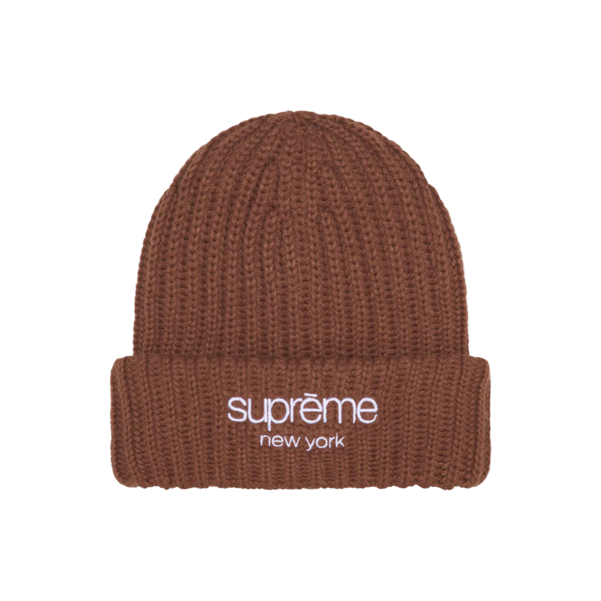 Supreme Chunky Rib Classic Logo Beanie Brown
