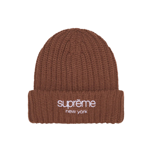 Supreme Chunky Rib Classic Logo Beanie Brown