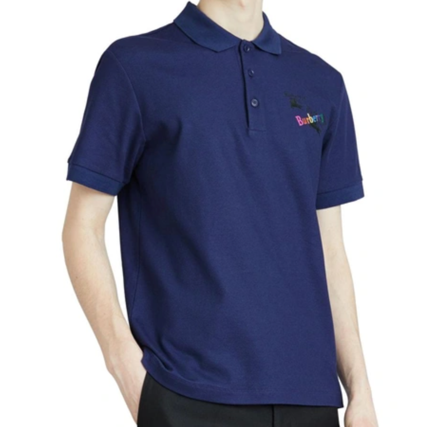 Burberry's  Burnton Rainbow Logo Polo Shirt Blue