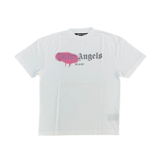 Palm Angels Men's Pink Spray Paint Miami T-shirt White