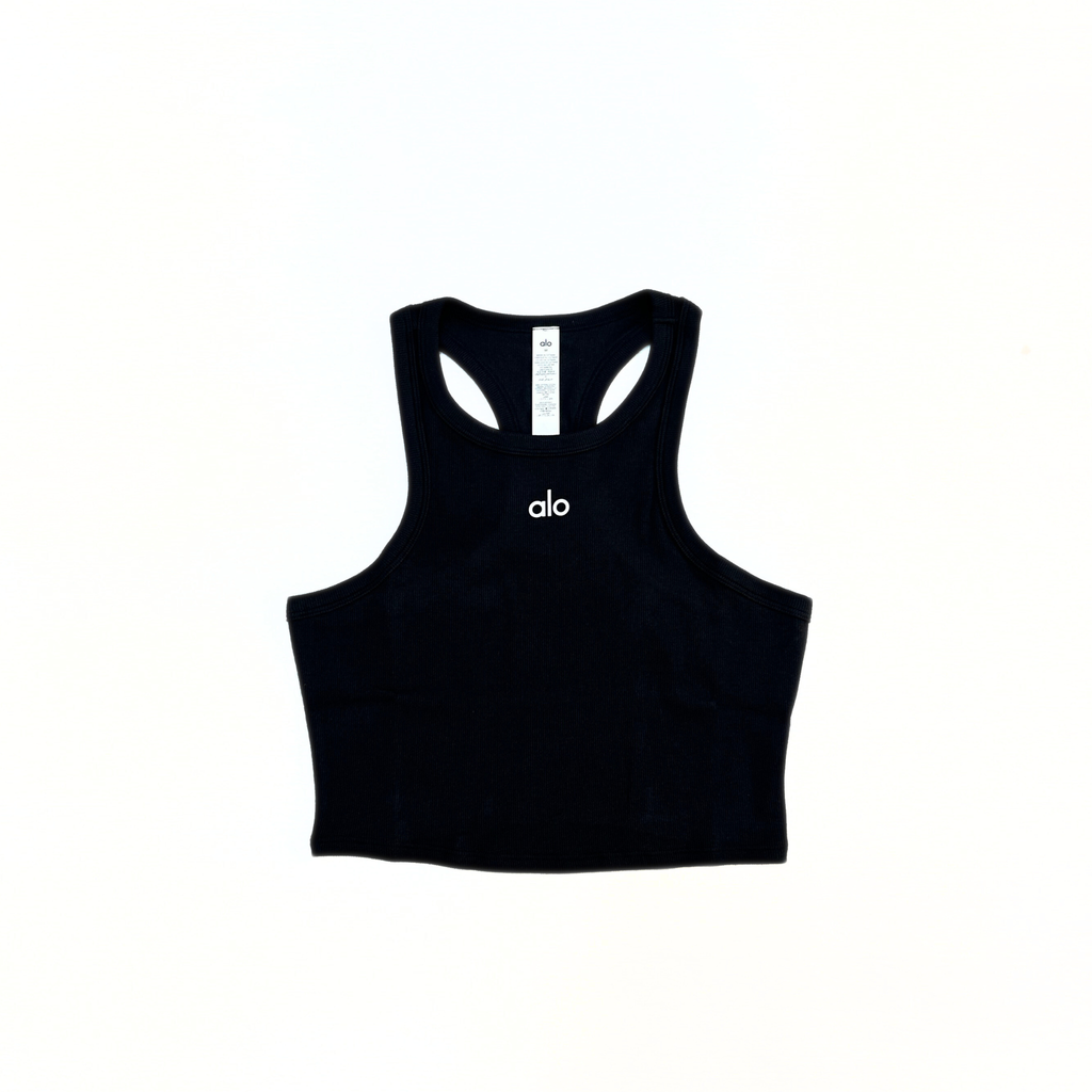 Alo Yoga Aspire Cropped Cotton-Blend Tank Top Black/White