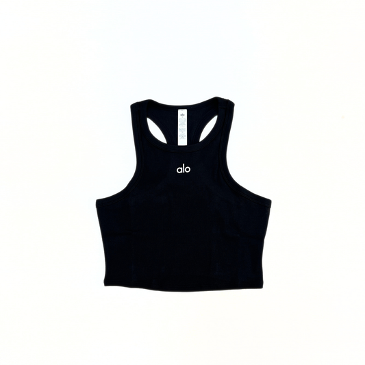 Alo Yoga Aspire Cropped Cotton-Blend Tank Top Black/White