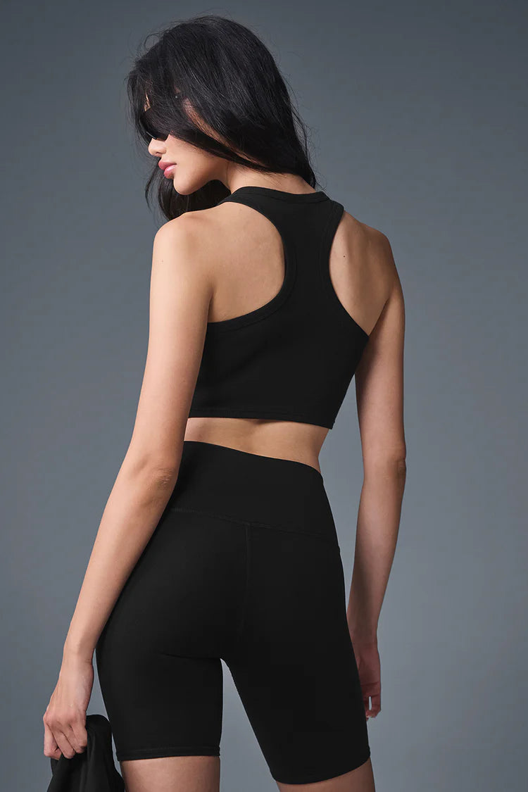 Alo Yoga Aspire Cropped Cotton-Blend Tank Top Black/White