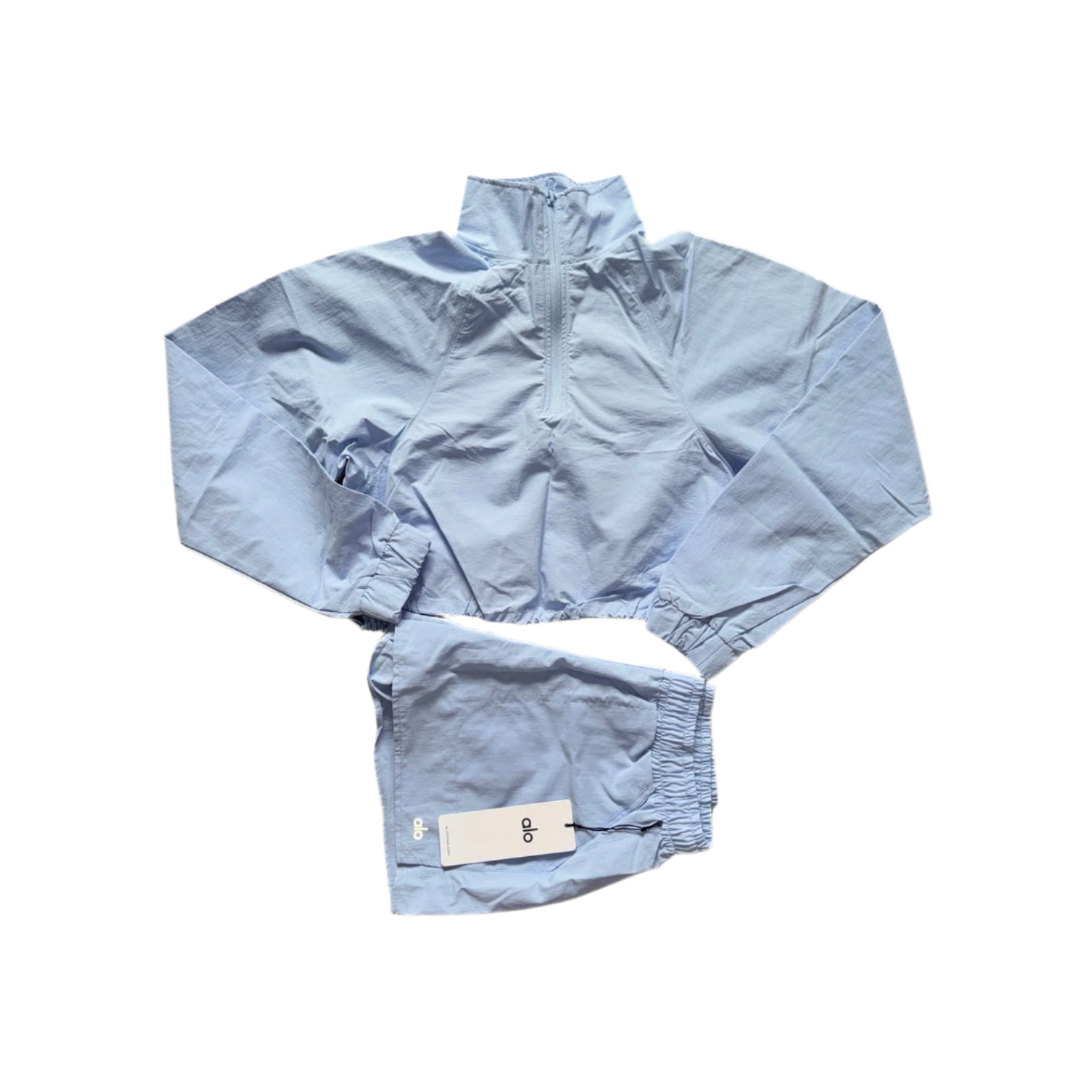 Σετ φούτερ Alo Cropped 1/4 Zip Alumni με φερμουάρ και σορτς, σε γαλάζιο χρώμα Seashell