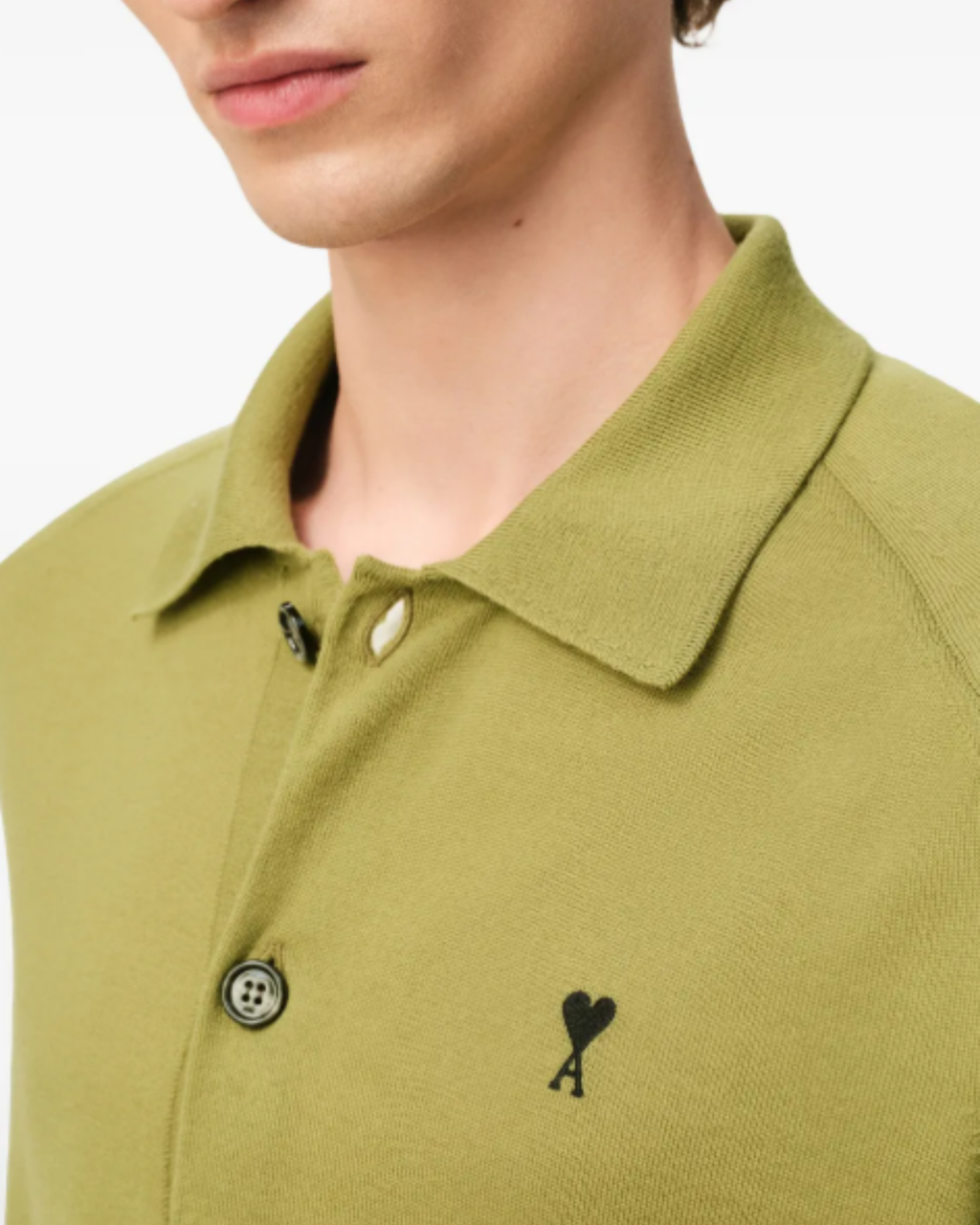 Ami Paris wool shirt collar cardigan Matcha Green