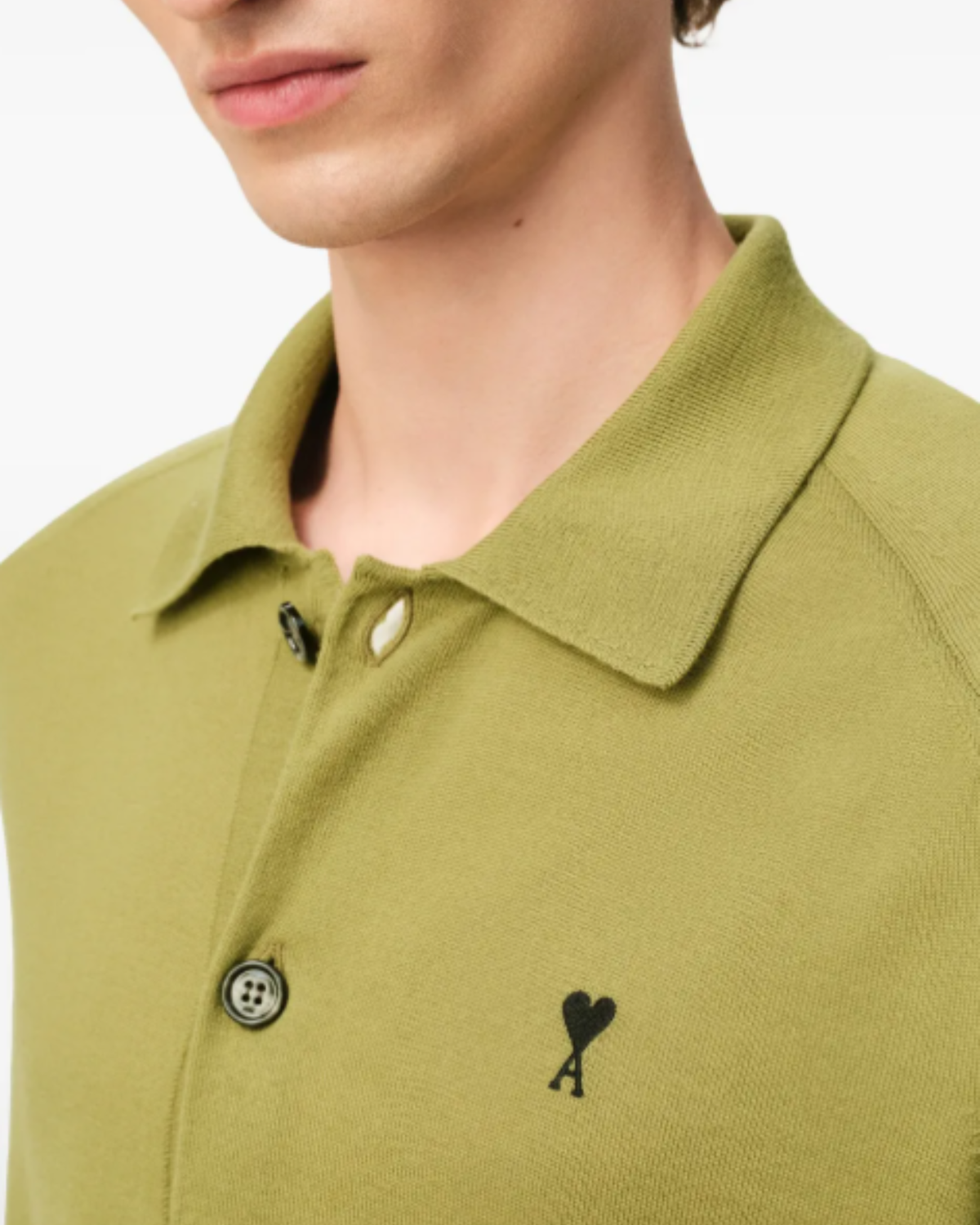 Ami Paris wool shirt collar cardigan Matcha Green