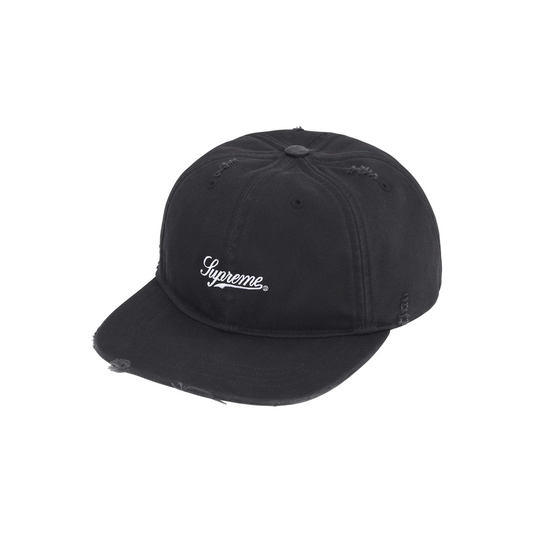 Supreme Distressed Script 6-Panel Hat Black