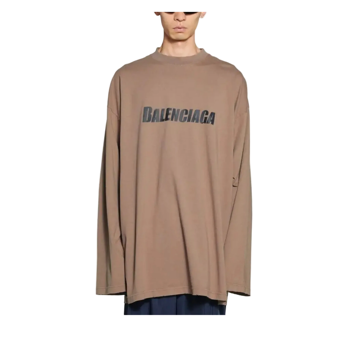 Balenciaga Logo-Print Long-Sleeved T-shirt Brown