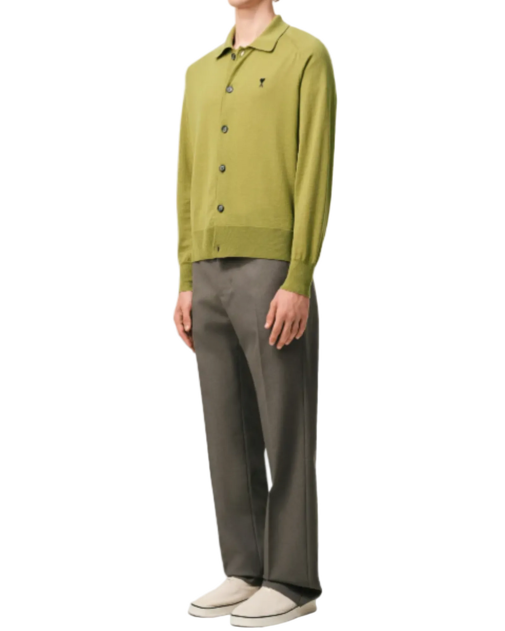 Ami Paris wool shirt collar cardigan Matcha Green