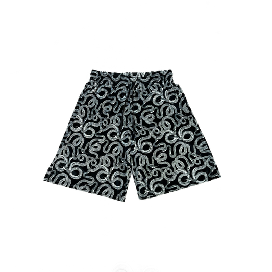 WhoHurtYou Snake Pattern Velvet Bermuda Black/Grey