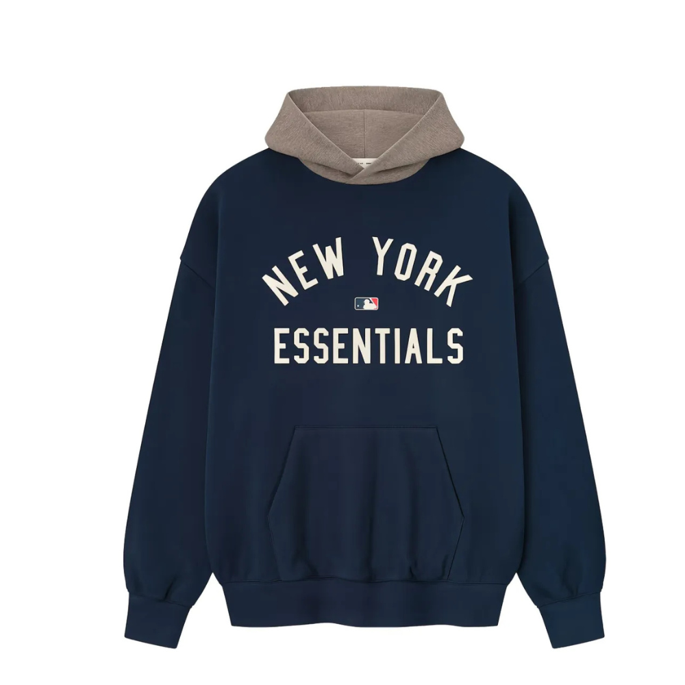 Fear of God Essentials Yankees Sport Hoodie 'Midnight Navy/Homestead Heather'